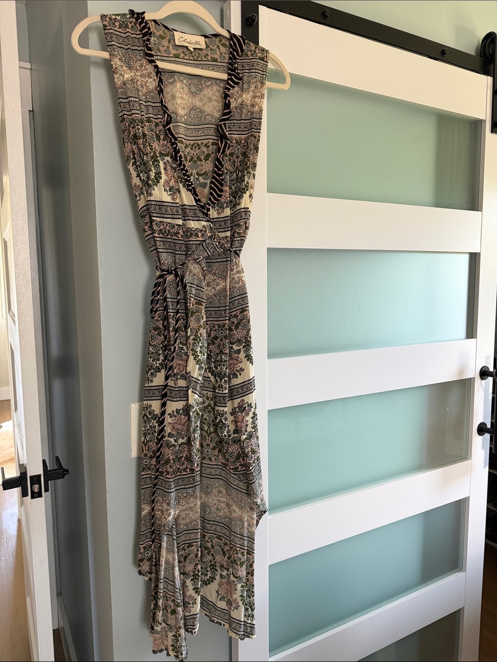 Cleobella Cream, Green & Black Printed Wrap Maxi Dress